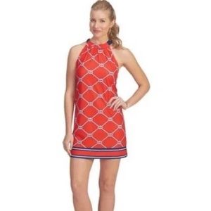 Mudpie Natalie Bow Mini Dress Womens Medium 8-10 Red Rope Print Nautical Casual